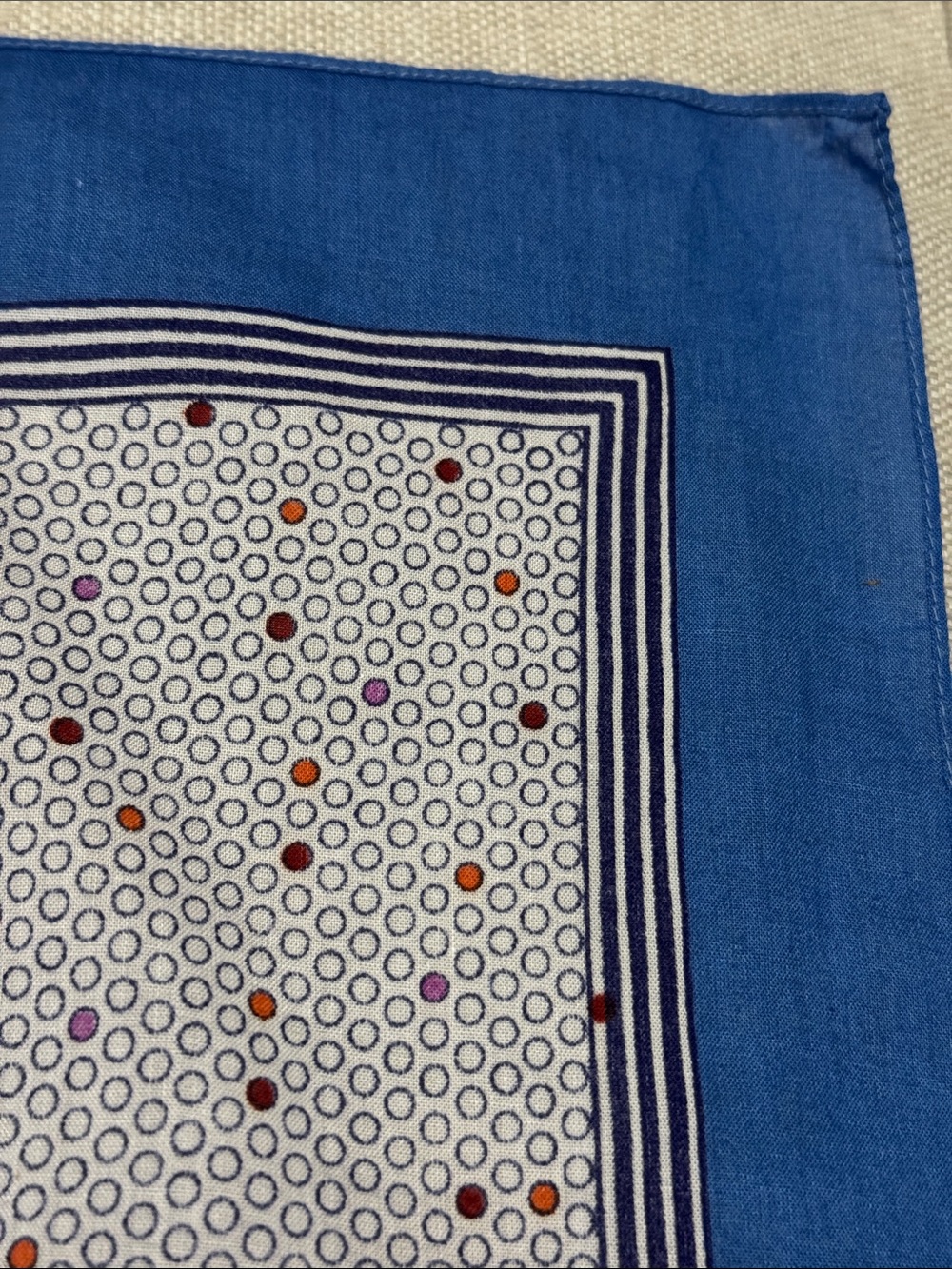 Vintage Cotton Scarf-White & Blue/Retro Dot Print-Square-EUC - Picture 9 of 14